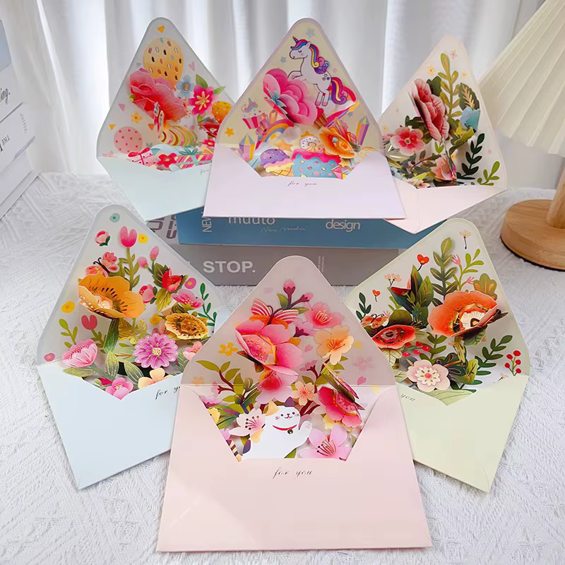 Cartes de vœux à fleurs surprise de style pop-up adaptées aux festivals Saint-Valentin anniversaire bénédiction