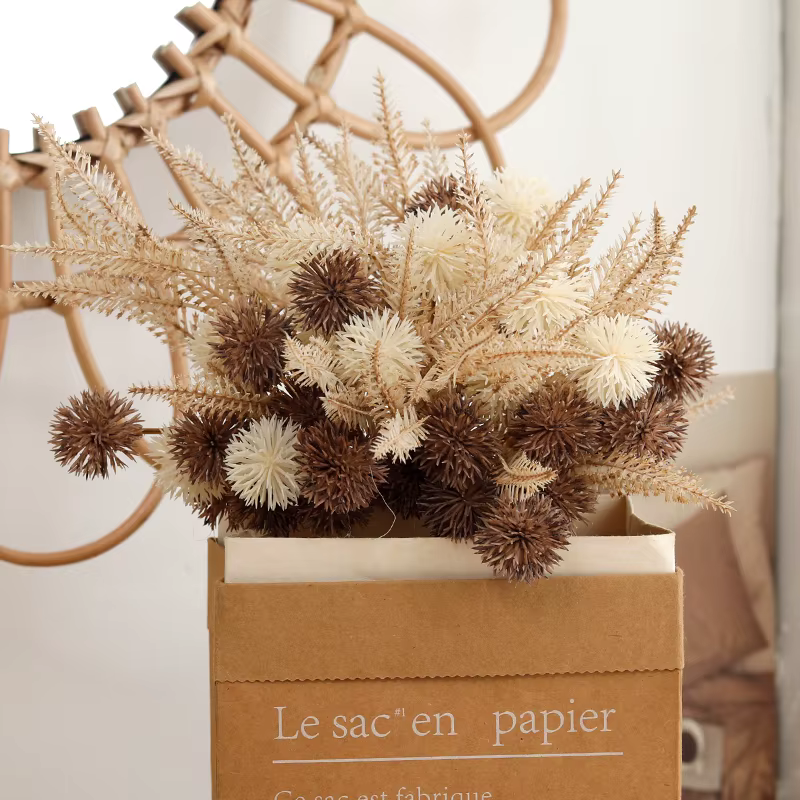 Kiku fleur artificielle boule de épineux fleurs en plastique marron pompon Mums fausse plante bricolage maison salle de mariage rétro lavande décoration