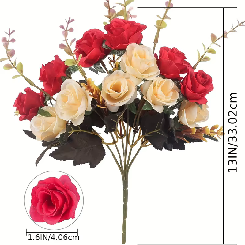 Roses artificielles 12 têtes 33cm