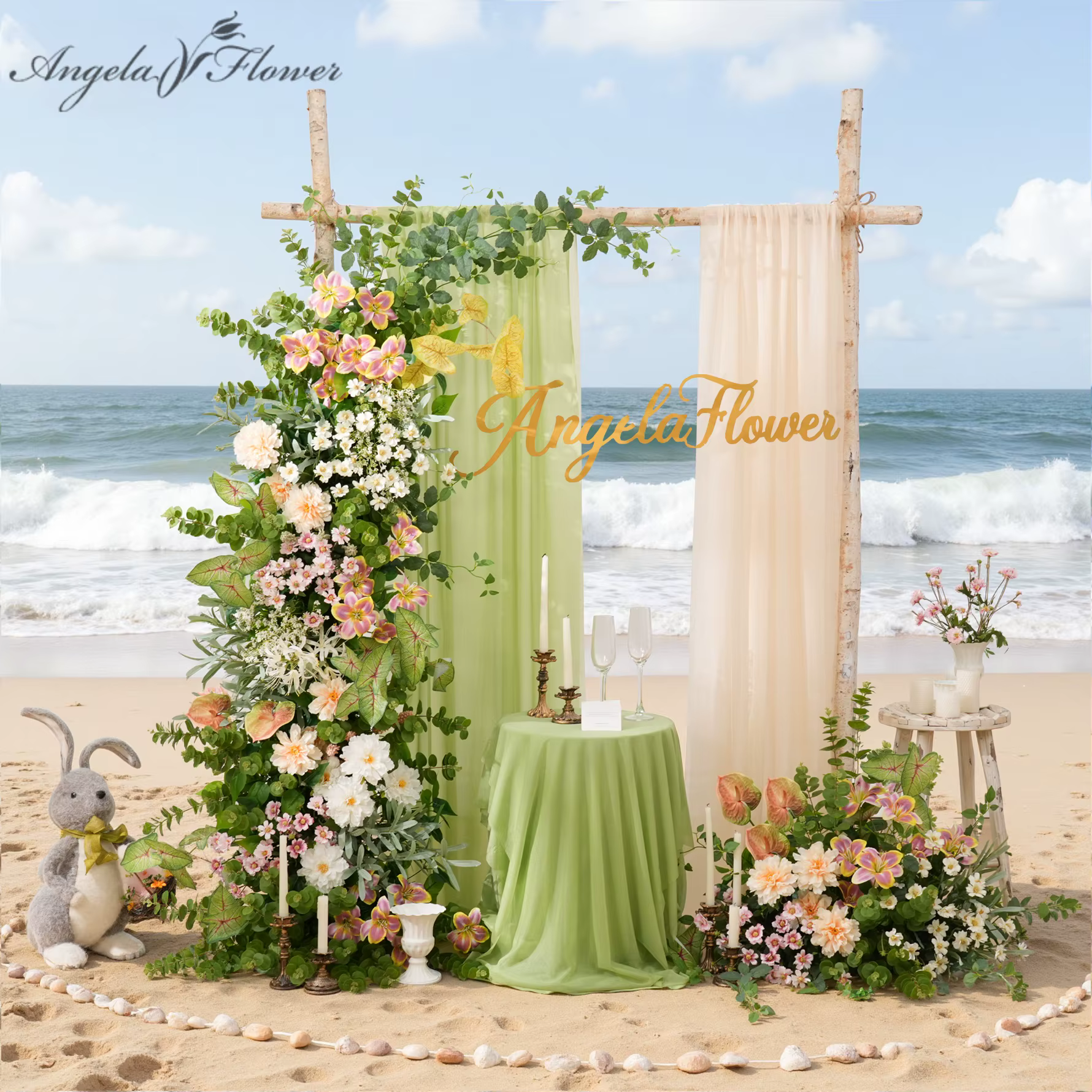Angela fleur A9028 verdure tropicale Lily Arrangement Floral toile de fond de mariage corne arc décor événement scène sol fournitures de fleurs