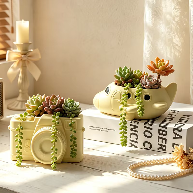 Nouveau pot de fleurs créatif en résine en forme d'avion de dessin animé pour plantes succulentes
