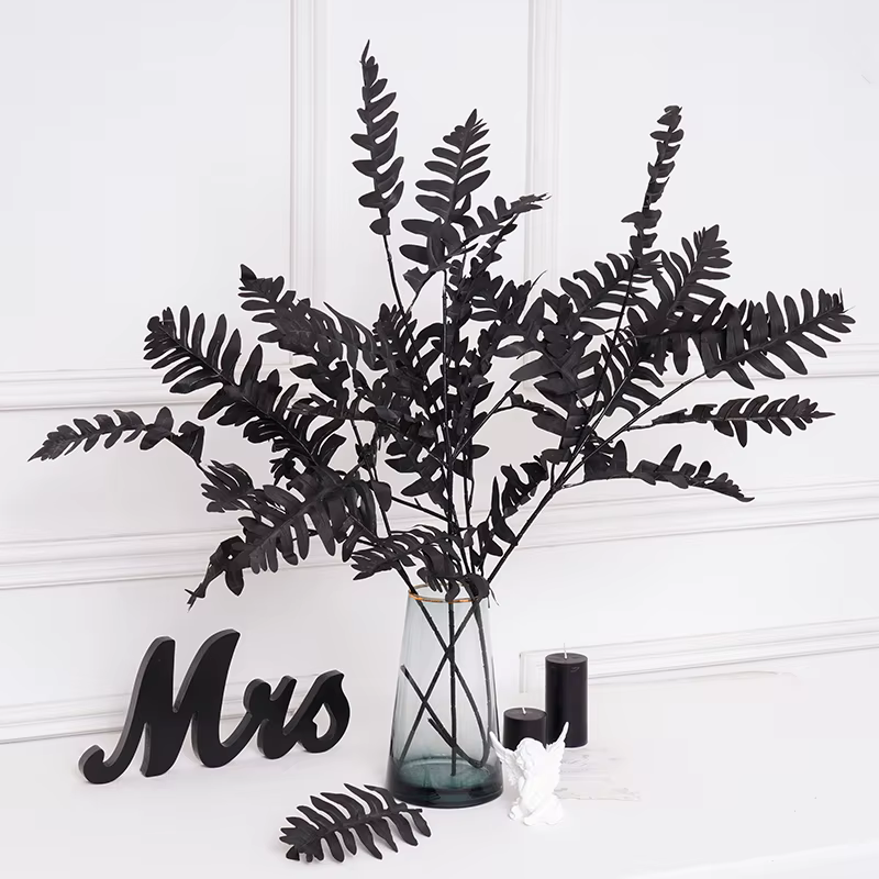 Feuilles de plantes artificielles noires en soie
