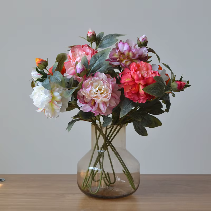 Grande branche de fleur artificielle de pivoine en soie