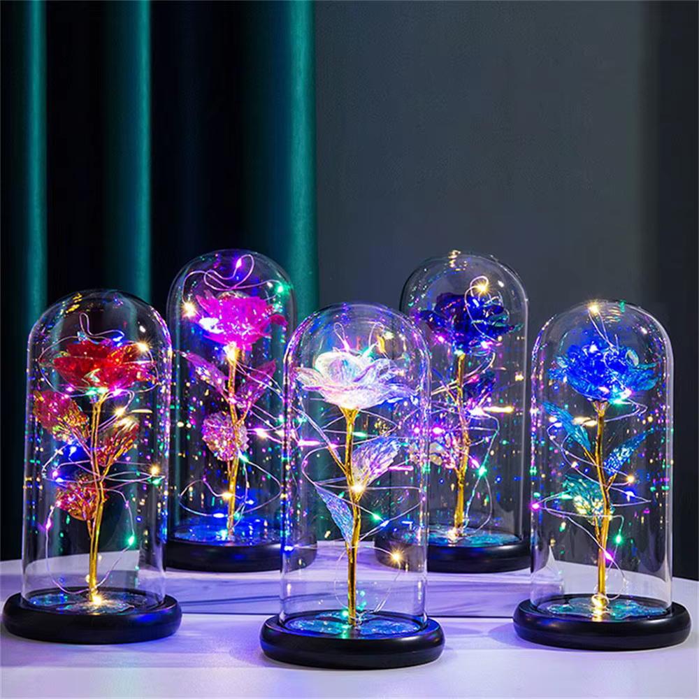 LED Galaxy Rose Eternal 24k Gold Foil Flower with String Lights and Box