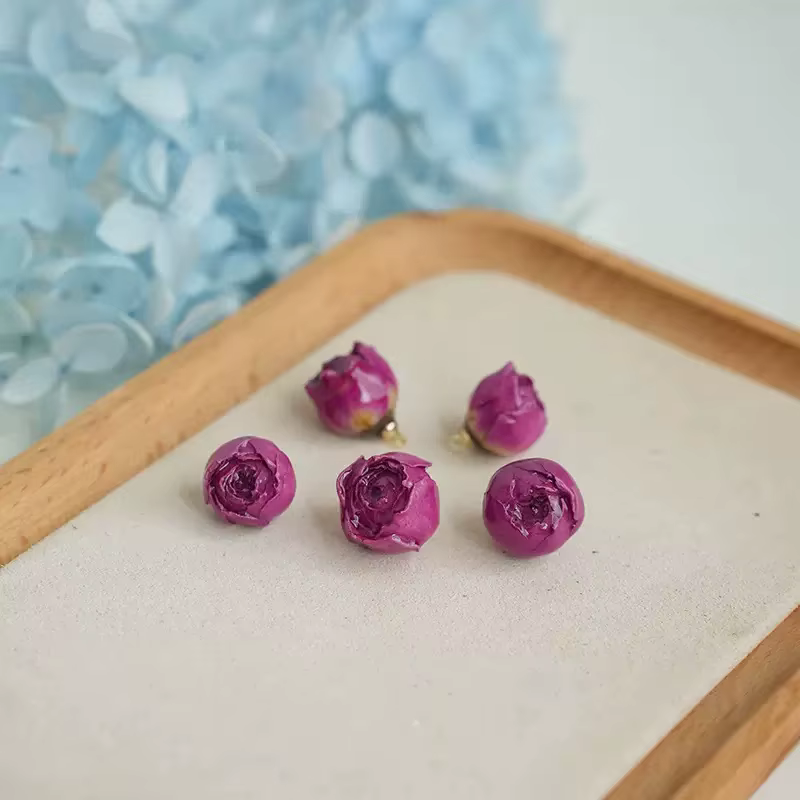 Boucles d'oreilles en époxy rose, accessoires de fleurs séchées, fleurs semi-finies, matériaux de bricolage en résine faits à la main