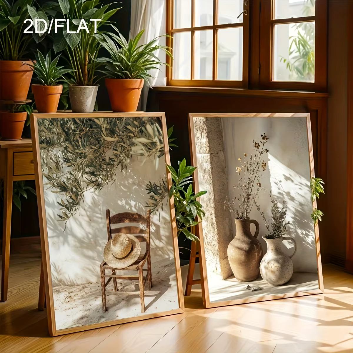 Lot de 2 tableaux sur toile modernes représentant des oliviers méditerranéens