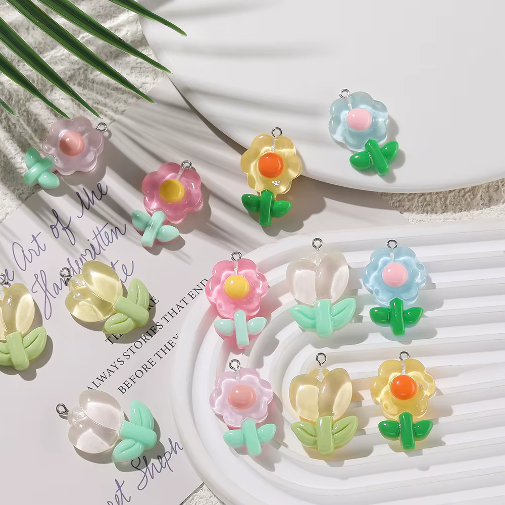 Pendentif tulipe tournesol en résine