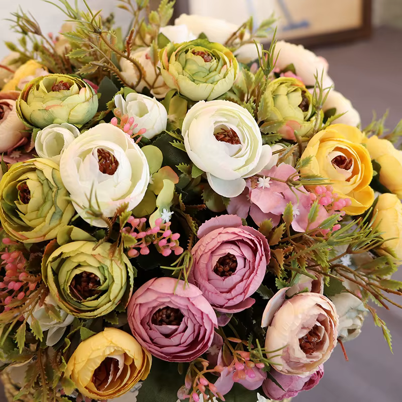 Fleurs artificielles vintages rose thé en soie
