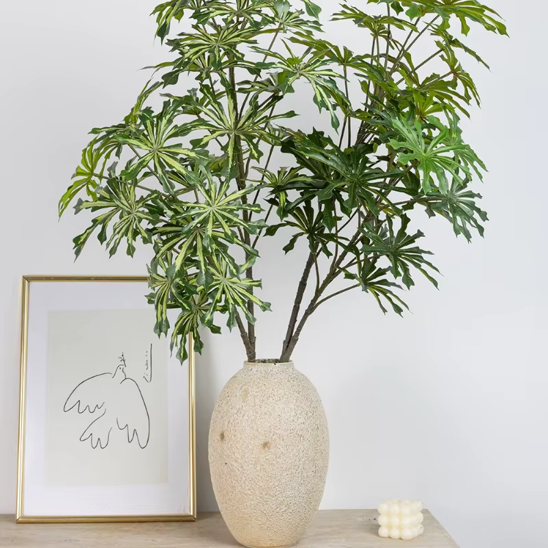 Plantes artificielles de simulation de feuilles de manioc vertes pour jardin