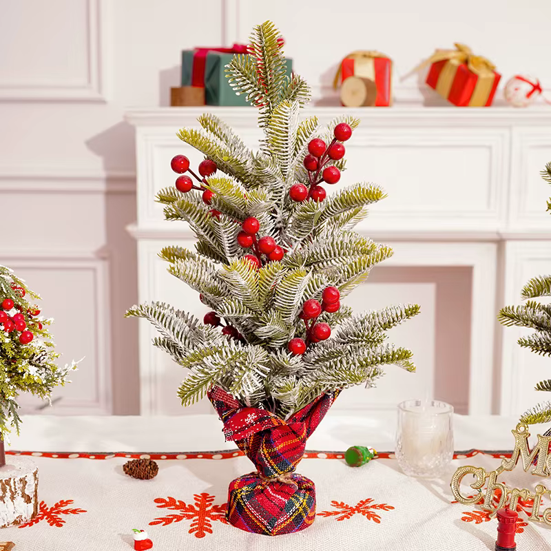 Angela fleur rouge baies pin aiguille Mini arbre de noël nouvel an maison Table chandelier décorations fenêtre affichage accessoire SD-0362