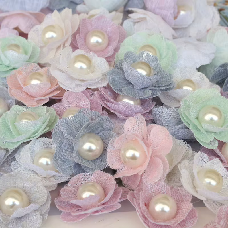 Fleurs Artificielles en Tissu Perlé Fait à la Main