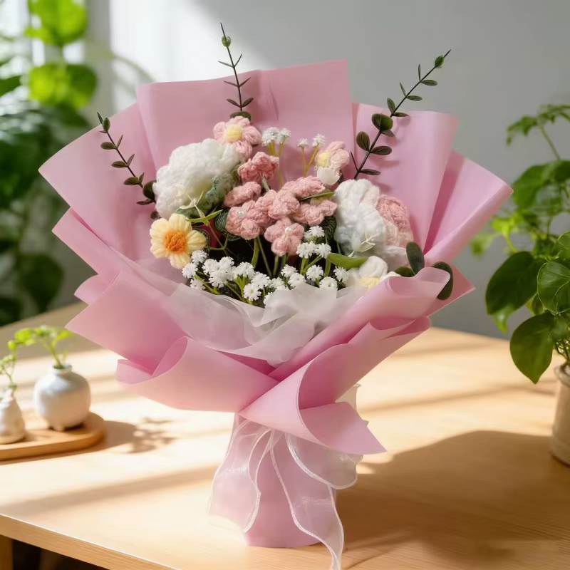 Bouquet de fleurs artificielles au crochet