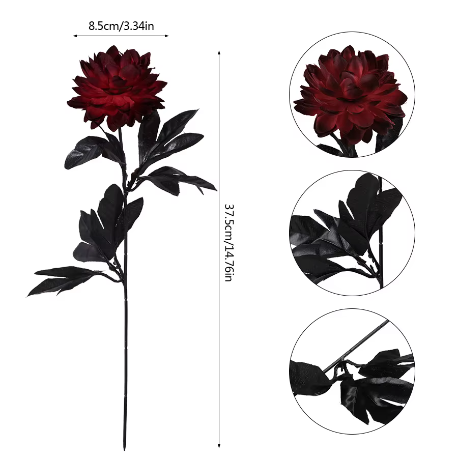 5/10 pièces de fleurs artificielles Dahlia Bourgogne noires