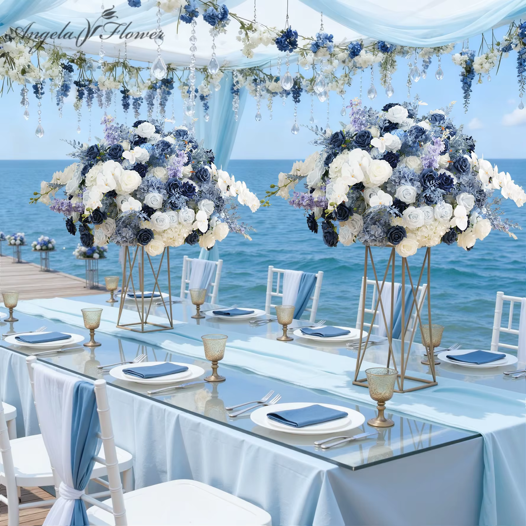 Angela fleur A9043 brume bleu blanc orchidée centres de Table boule