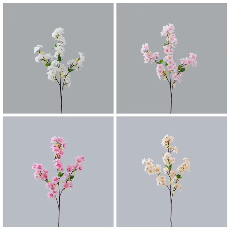 Décor d'hôtel artificiel 3 fourchettes fleurs de cerisier branche soie fausse fleur jardin décoré rose