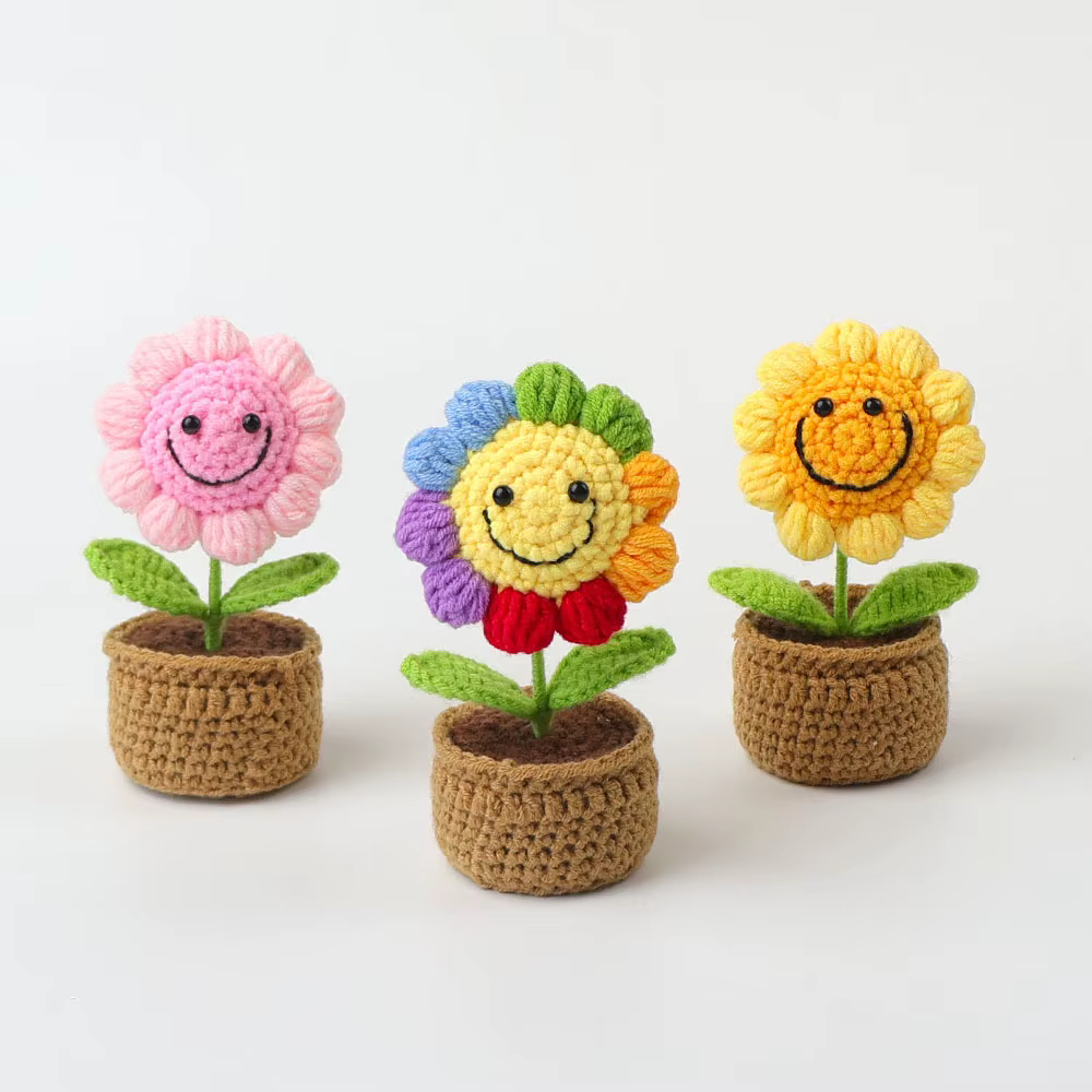 Crochet tournesols en Pot mignon tricot Pot de fleur Pot
