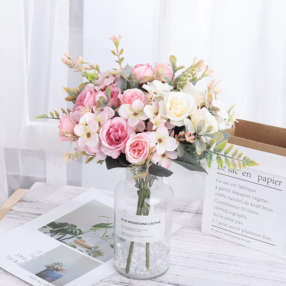 Beaux Roses artificielles hortensia en soie