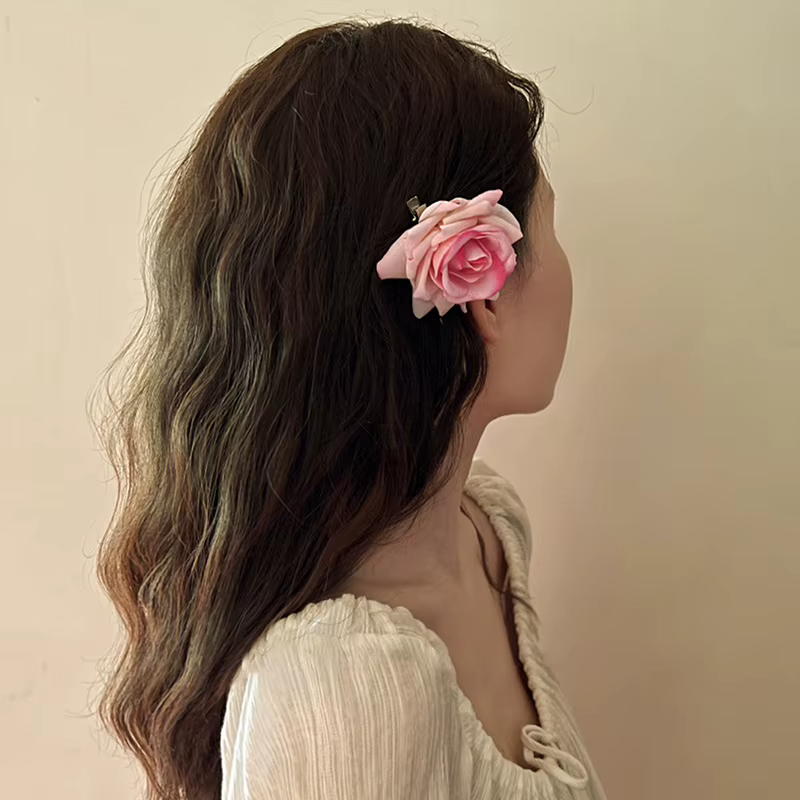 Épingle à cheveux rétro rouge Rose fleur chic élégant à la mode pince latérale accessoires pour cheveux
