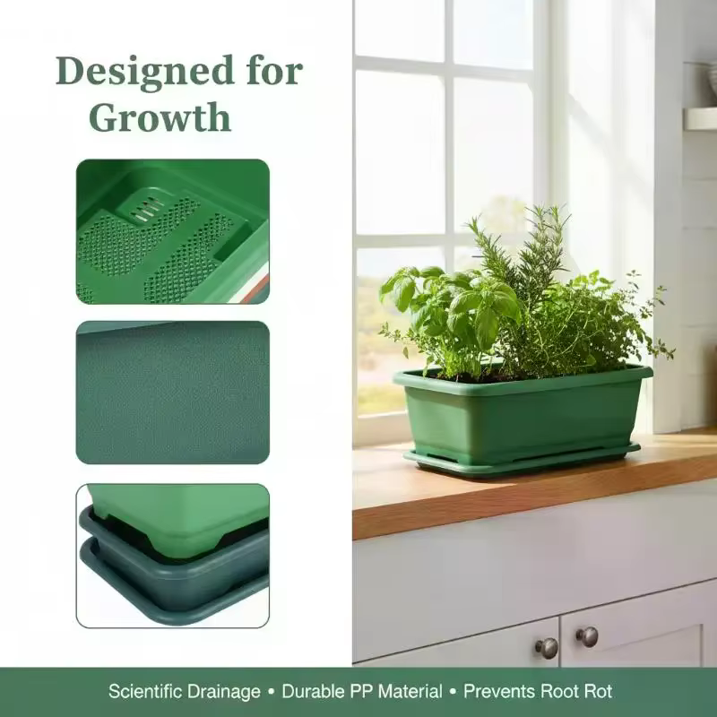 Jardinière rectangulaire incassable et résistante aux chocs avec trous de drainage