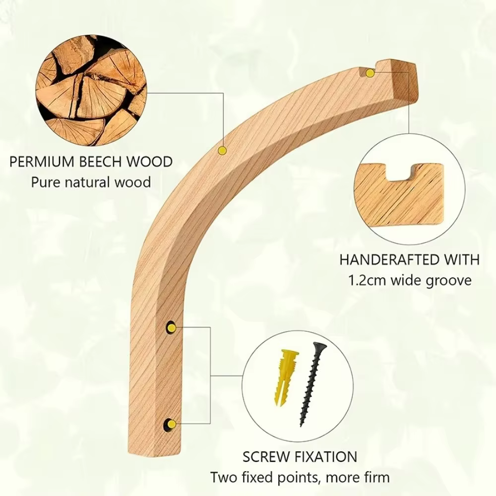 Support mural en bois naturel pour plantes suspendues
