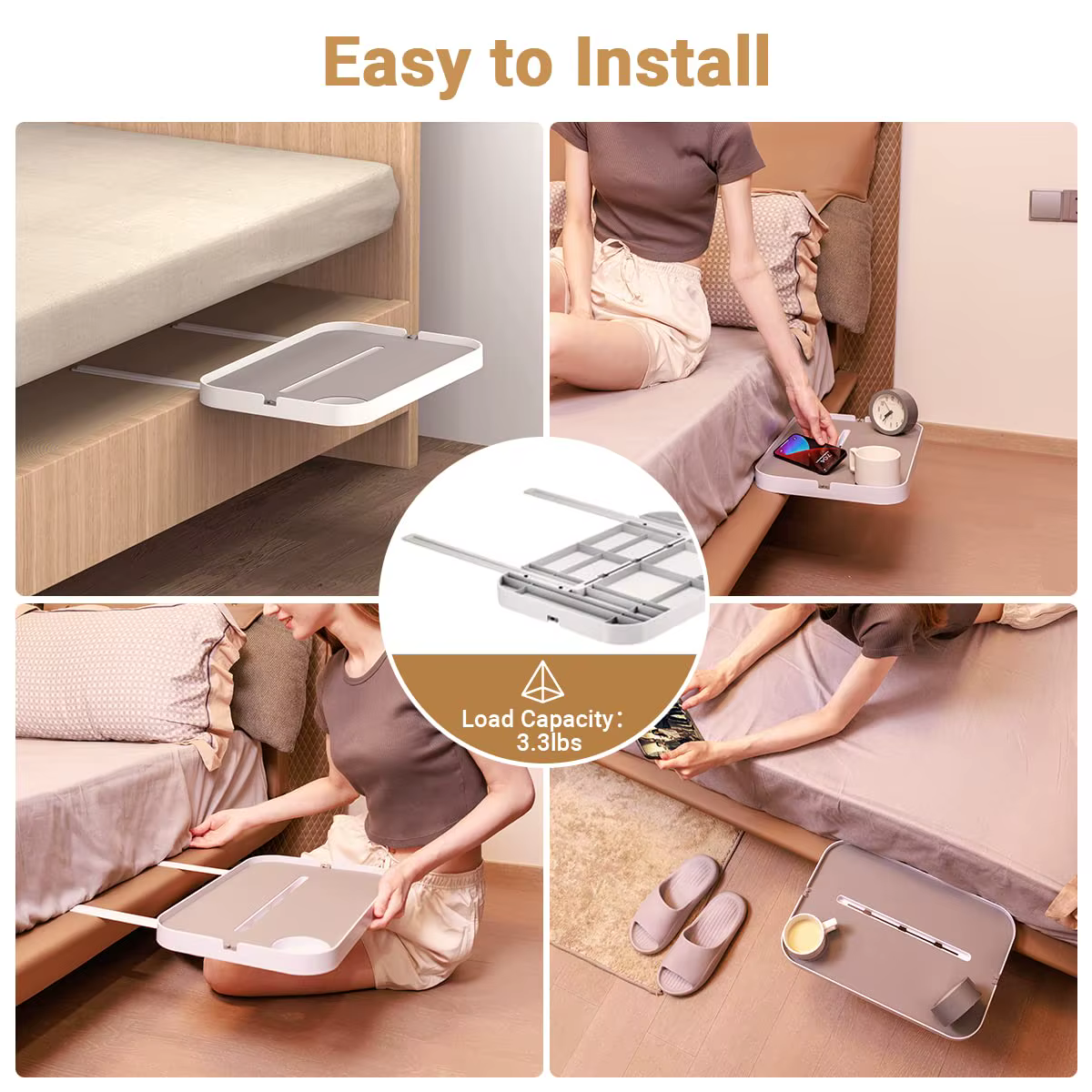 Étagère de chevet pour lit, Table de chevet sous matelas, organisateur de chambre à coucher, rangement de lit, plateau de chevet pour boîte, lit à ressorts