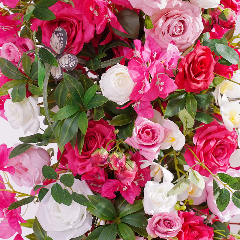 Série Rose vif Rose verdure fleur rangée décor mariage toile de fond corne arc église Banquet événement scène Arrangement Floral H866319