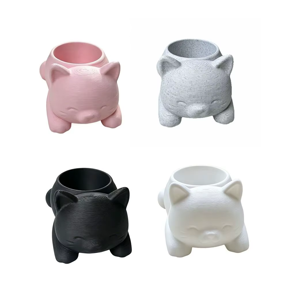 Pot de fleurs amusant imprimé en 3D en forme de chat