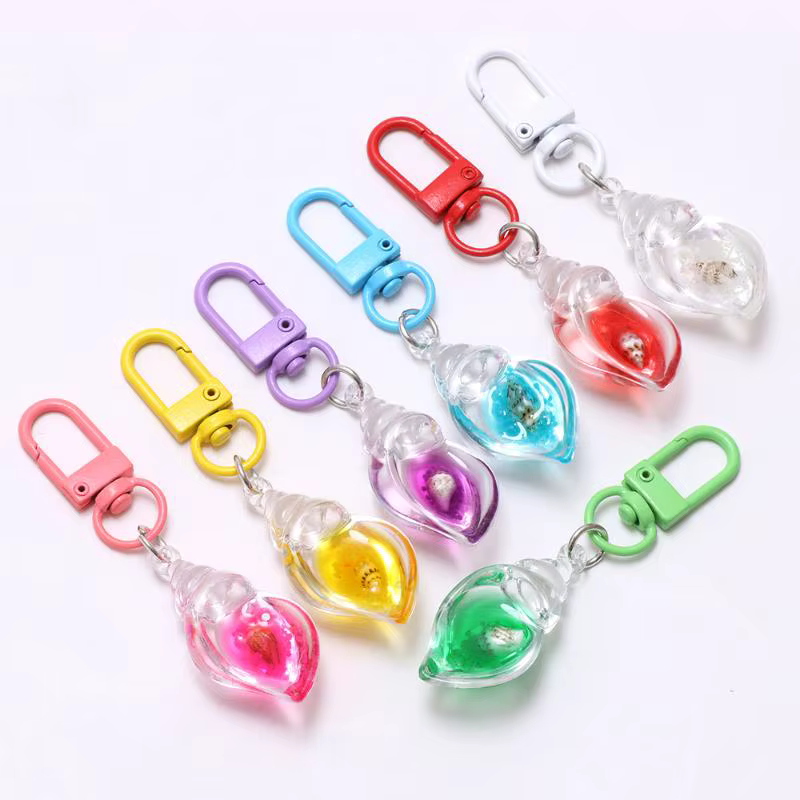 Porte-clés coquillage en acrylique style plage avec huile flottante, lot de 2 pièces, accessoire de sac idéal pour l'ambiance estivale