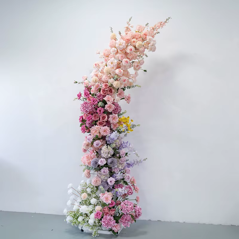 Violet Rose Hortensia Delphinium fleur rangée mariage toile de fond corne arc décor Arrangement Floral fenêtre affichage accessoires A8270