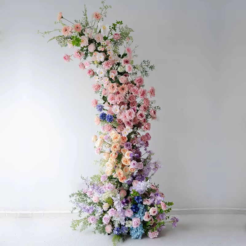 Violet Rose Rose pivoine verdure fleur rangée mariage toile de fond corne arc Arrangement Floral Banquet événement fête scène décorations