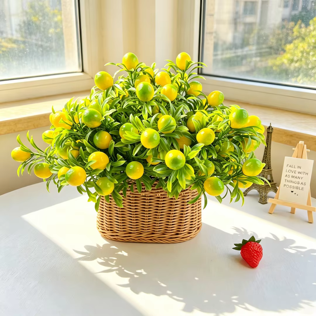 4 plantes artificielles de citron jaune pour la décoration intérieure et extérieure
