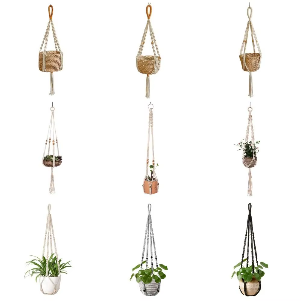Boho coton corde cintre Pot de fleur fait à la main 4 pieds plante