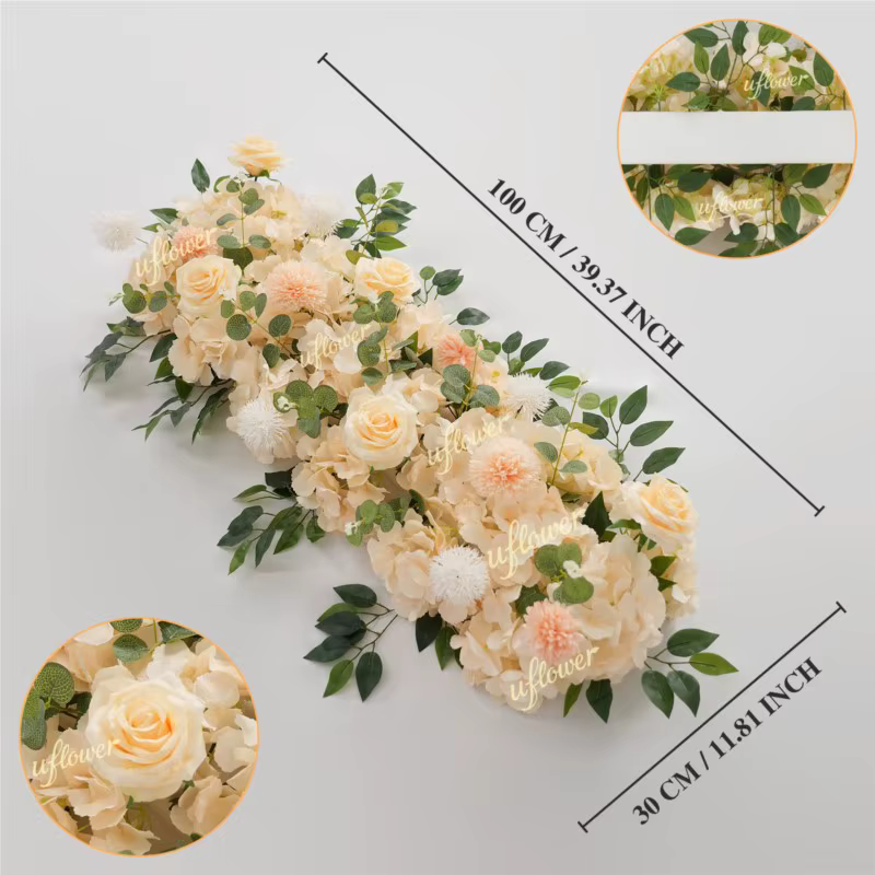 100x30CM Uflower Guirlande de fleurs artificielles roses blanches et verdure