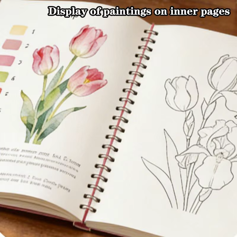 Cahier d'exercices de fleurs à l'aquarelle à spirale, papier épais, guides pratiques pour débutants, pratique artistique quotidienne