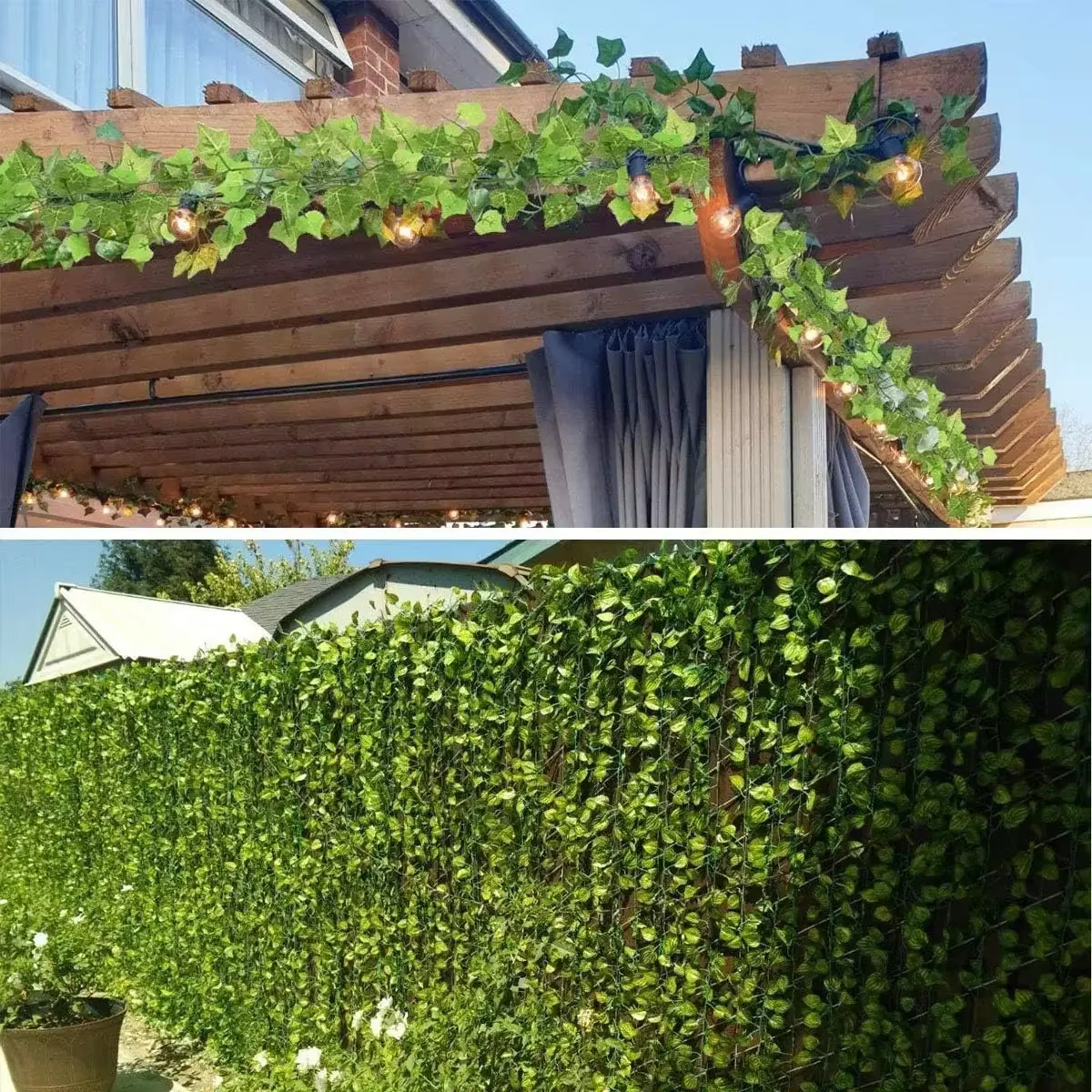 Feuilles de lierre vertes artificielles en rotin