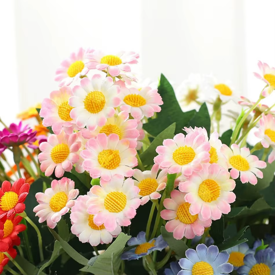 Bouquet de camomille, marguerite et chrysanthème sauvage en soie à 28 têtes pour mariages/décoration de la maison