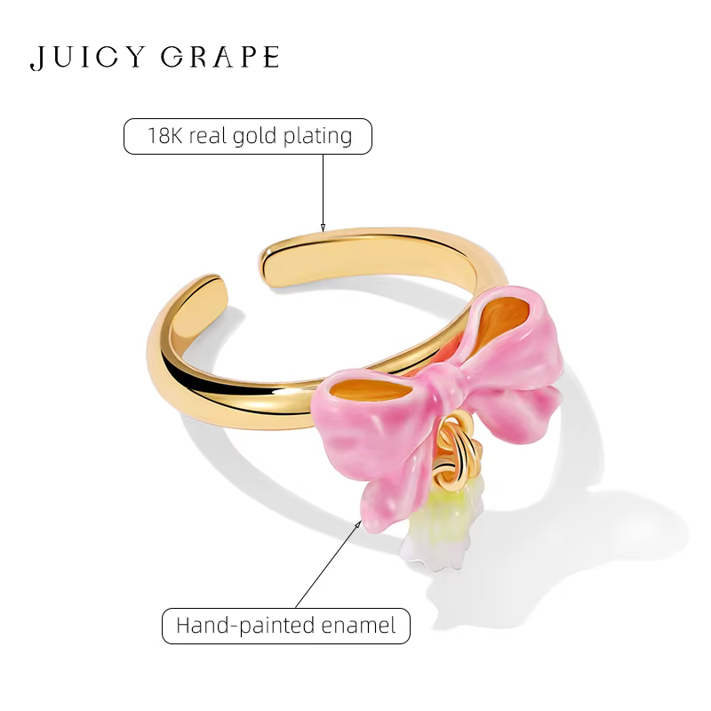 JUICY GRAPE-Bague à Nministériels d Rose pour Femme, Anneau de Bellflower, Fait à la Main, Émaillé, Élégant, Plaqué Or 18K, Cadeau Spécial