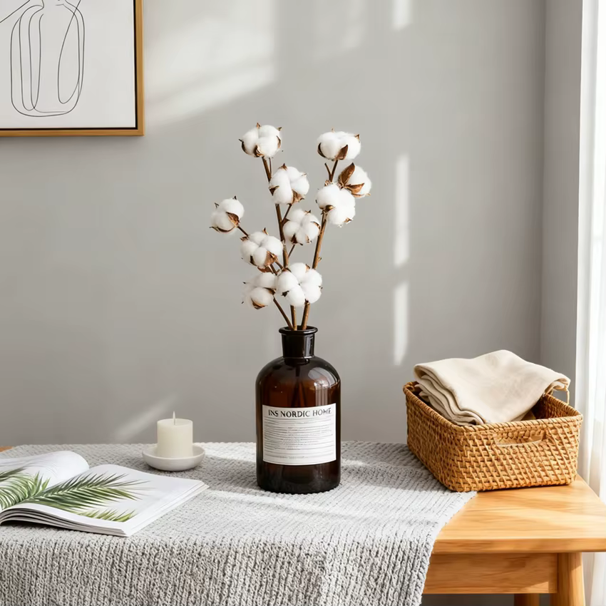 Plantes artificielles coton naturel fleur branches mariage festivals fêtes guirlandes maison chambre atmosphère chaleureuse table à manger décor