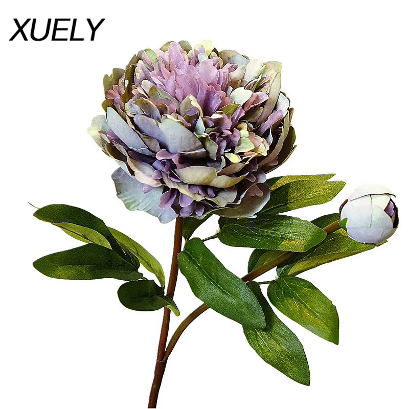 Branche de fleurs artificielles de pivoine de palais avec des feuilles