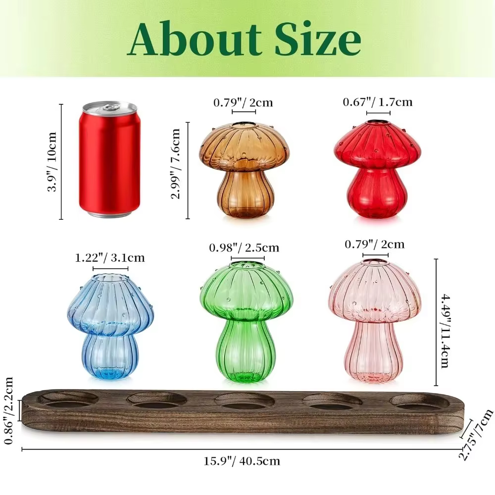 Vase de jardinière en verre de champignon avec Base en bois