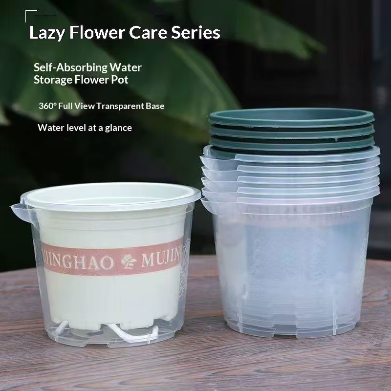 Pot de fleurs en plastique auto-arrosant à double couche pour plantes hydroponiques