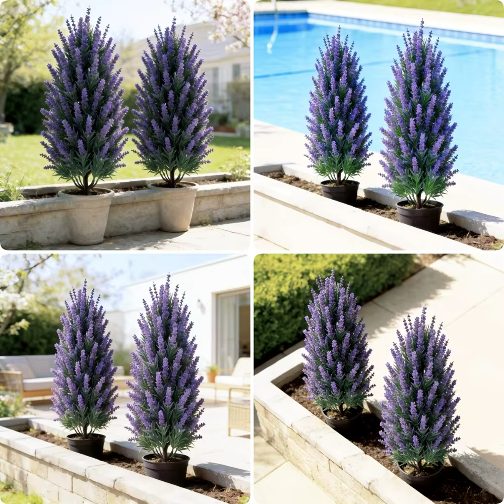 2 pièces d'arbres de lavande violets avec piquet de fixation au sol pour décors de mariage en extérieur