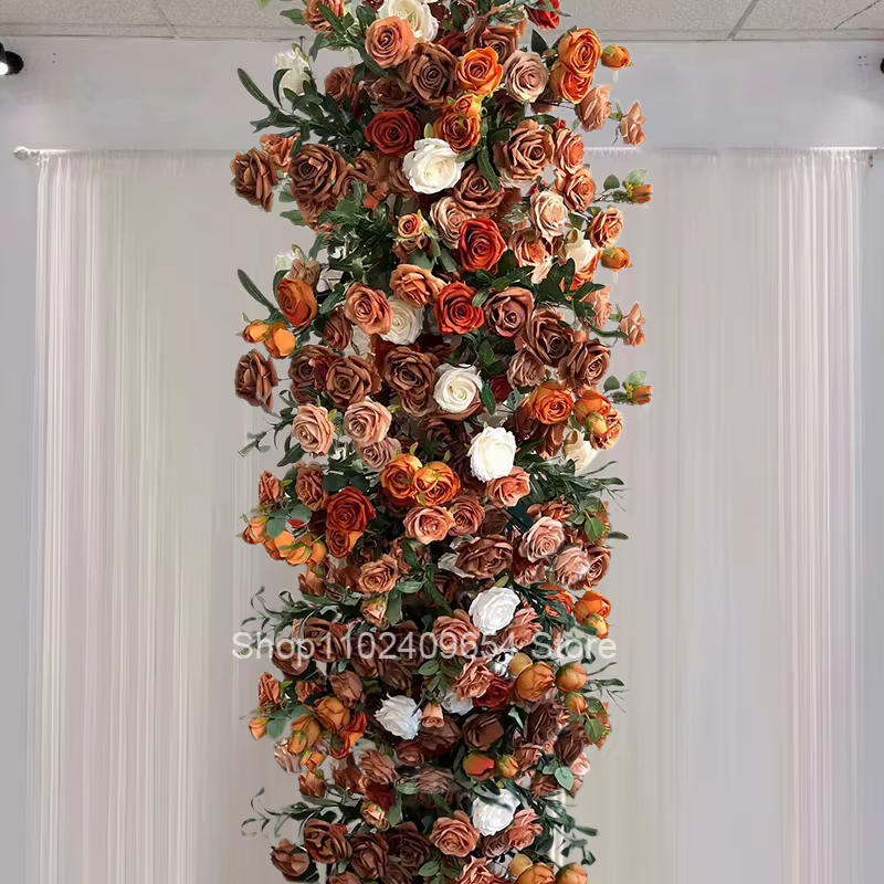 Décor de fond de scène de mariage en fleurs de rose 5D orange caramel