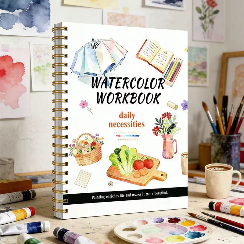 Cahier d'exercices de fleurs à l'aquarelle à spirale, papier épais, guides pratiques pour débutants, pratique artistique quotidienne