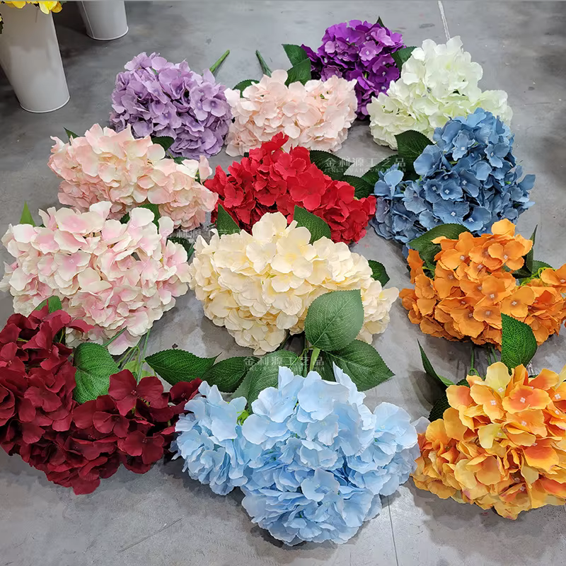 Un bouquet d'hortensia artificiel fleur 5 fourchettes 135 pétales soie Hortensia
