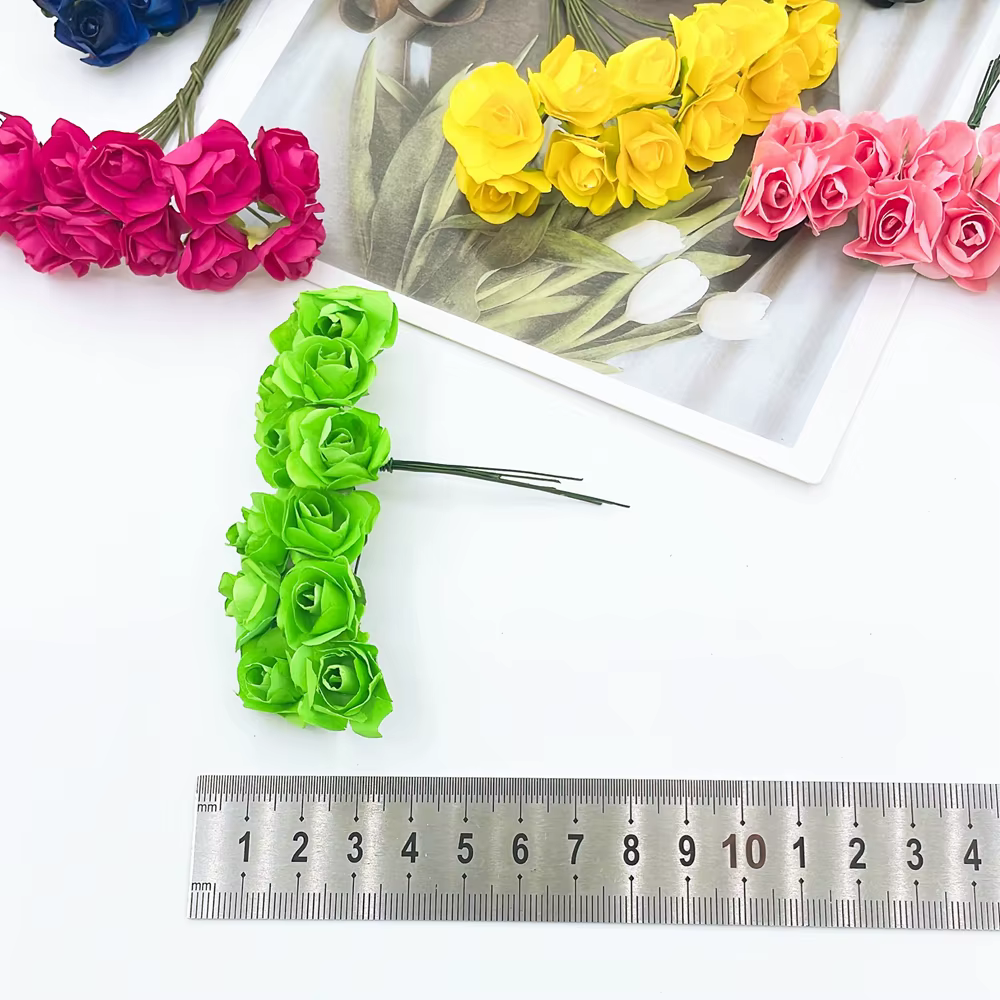 12/36/72 pièces 2cm Mini papier Rose fleurs artificielles Bouquet pour décoration de fête de mariage Scrapbooking