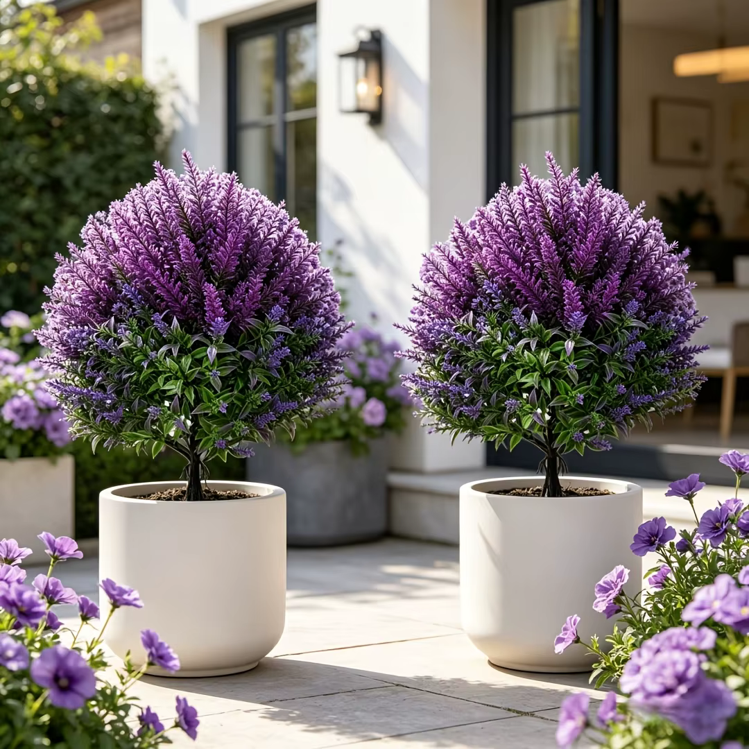 2/4 Pièces de lavande artificielle violette pour extérieur + combinaison d'épis de blé avec piquets de fixation au sol