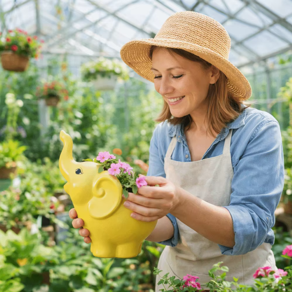 Pot de fleurs en forme d'éléphant