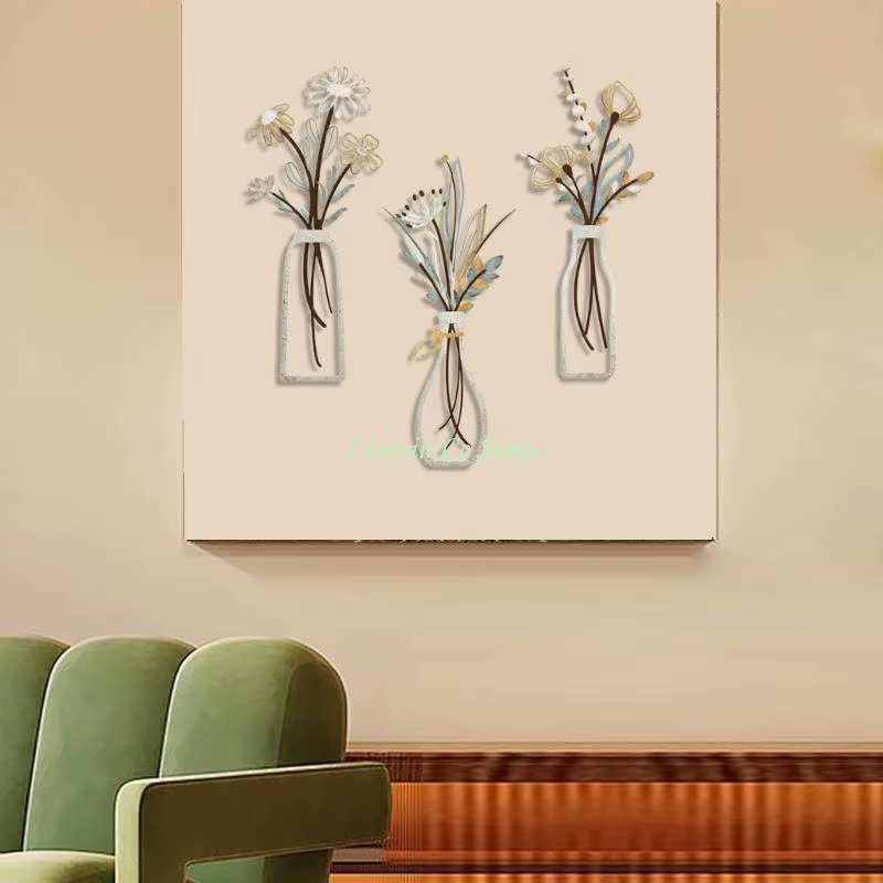 X90f 3 pièces Contemporain Flower Mur Sculpture Set Metal Vases