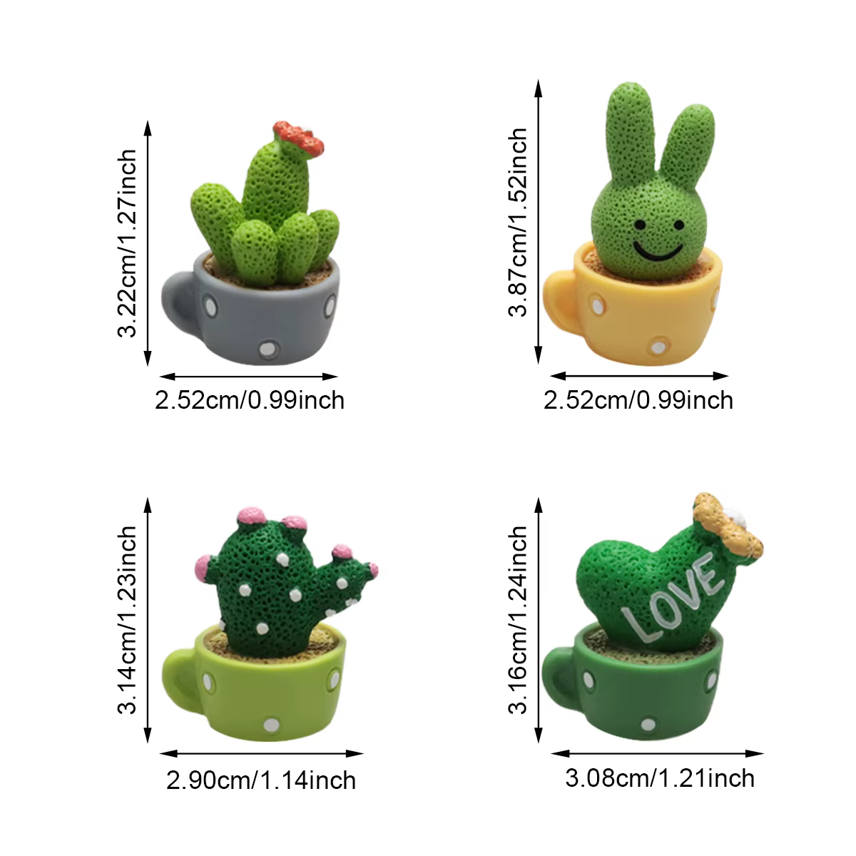 4 décorations de voiture en forme de cactus